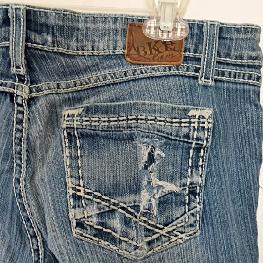 BKE Sabrina Distressed Bootcut Jeans 30x31.5 • Stretchy Holes + White Hem! - Picture 11 of 15